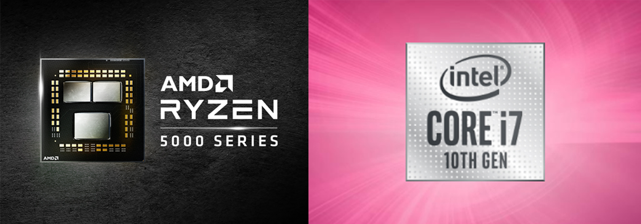▲ AMD 4세대 라이젠(좌)과 인텔 10세대 코어 i7 프로세서(우)
