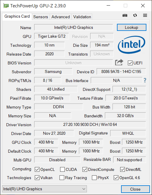 ▲ GPU는 인텔 UHD 그래픽스다.