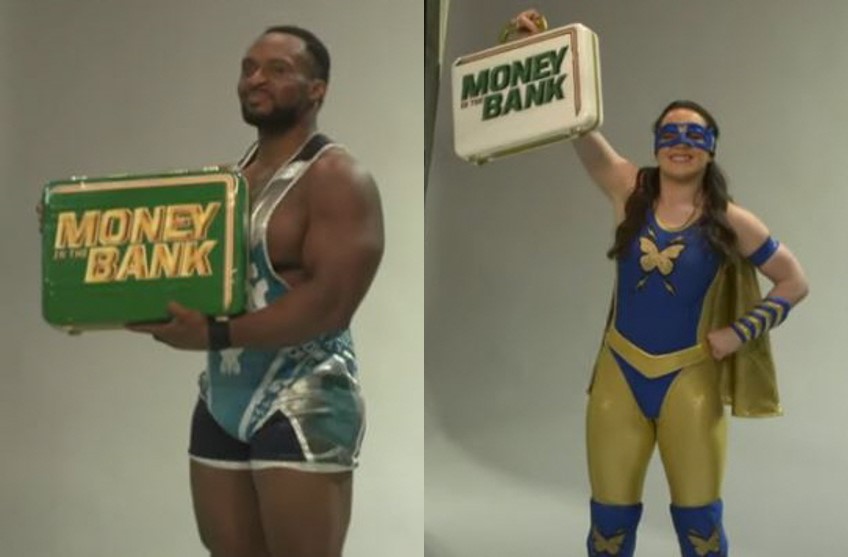 ▲ 'WWE 머니 인 더 뱅크 2021'에서 남성부·여성부 우승을 차지한 빅 E(오른쪽)와 니키 A.S.H.(오른쪽) (사진: 유튜브 WWE 네트워크 공식 계정 캡처)