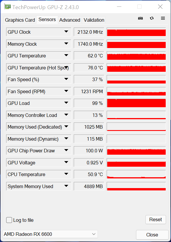 ▲ GPU 온도는 62도, GPU 온도(핫스팟)은 76도로 확인됐다.