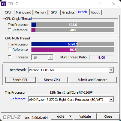 ▲ CPU-Z 점수로 보면 8코어 16스레드의 라이젠 7 2700X보다 높다. 코어 i9-9900KF에도 따라붙는다. 전세대 코어 i7 제품군이 코어 i7-7700K와 경쟁했음을 생각하면 장족의 발전이다.