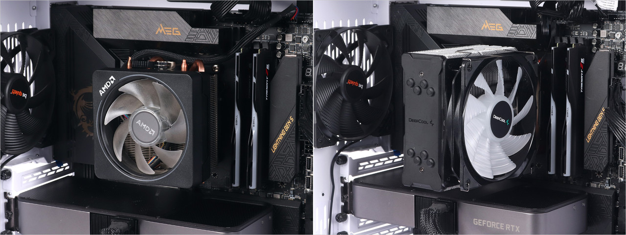 ▲ AMD 레이스 프리즘(왼쪽), 딥쿨 GAMMAXX 400 XT(오른쪽)