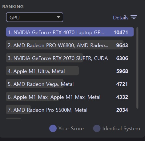 ▲ GPU 점수는 라데온 프로 W6800보다 높게 측정된다
